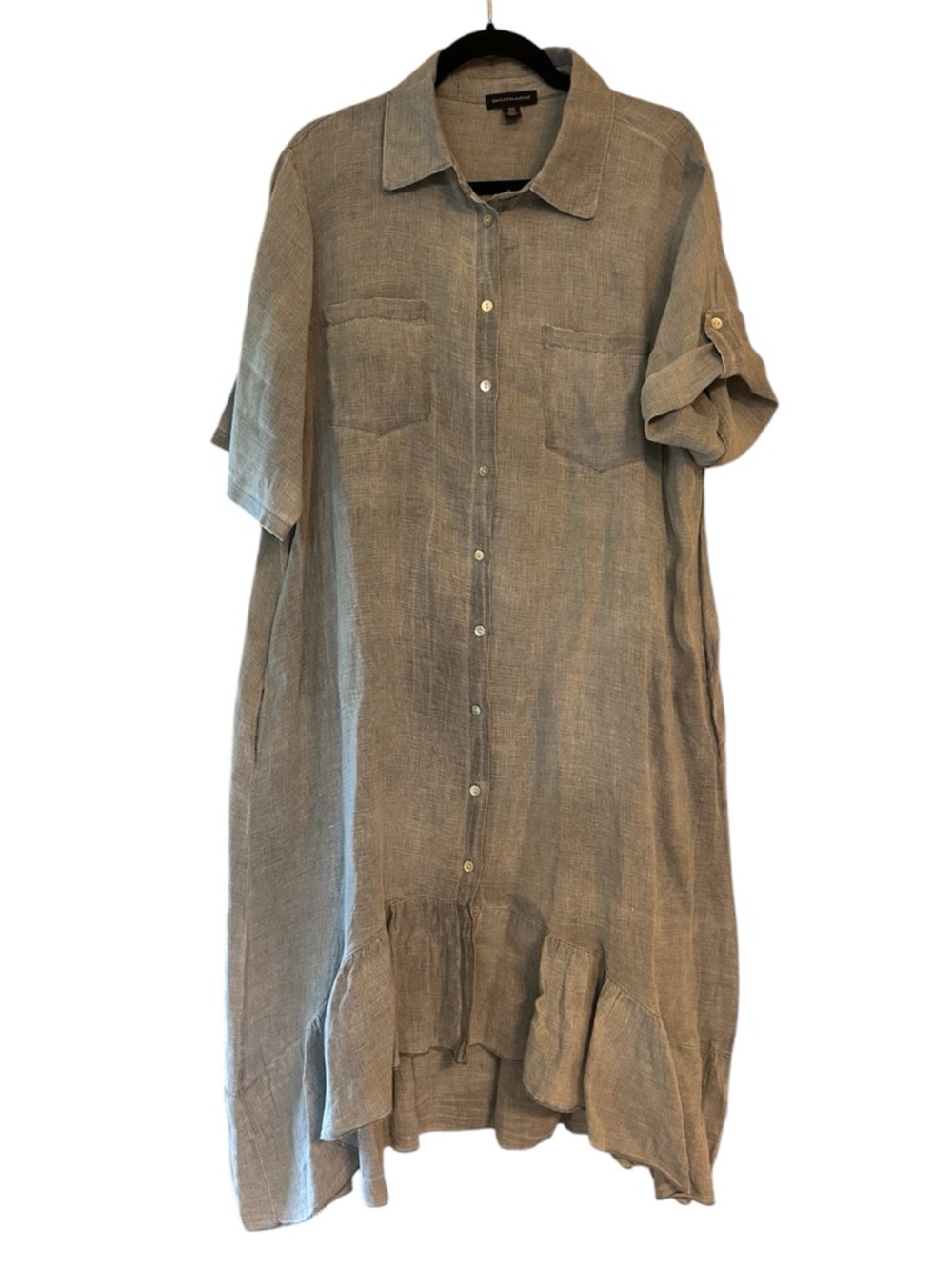 SAKS FIFTH AVE Button-Front Ruffle Hem Linen Dress